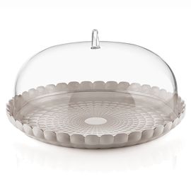 Блюдо сервировочное с крышкой Tiffany, 36 см, серо-бежевое, Guzzini