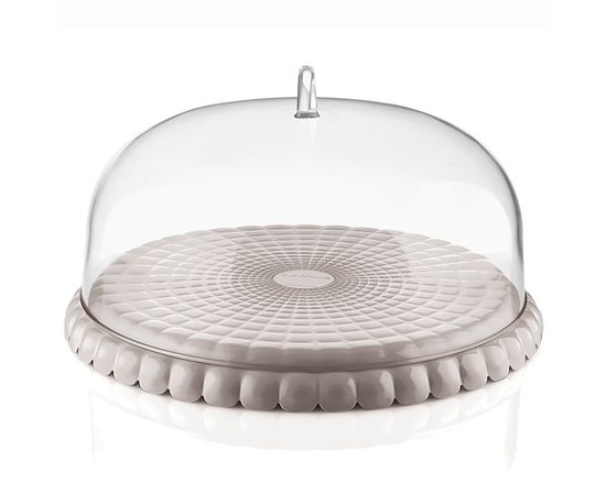 Блюдо сервировочное с крышкой Tiffany, 30 см, серо-бежевое, Guzzini
