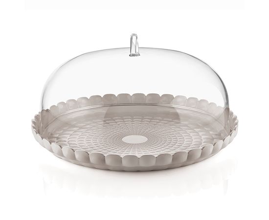 Блюдо сервировочное с крышкой Tiffany, 36 см, серо-бежевое, Guzzini