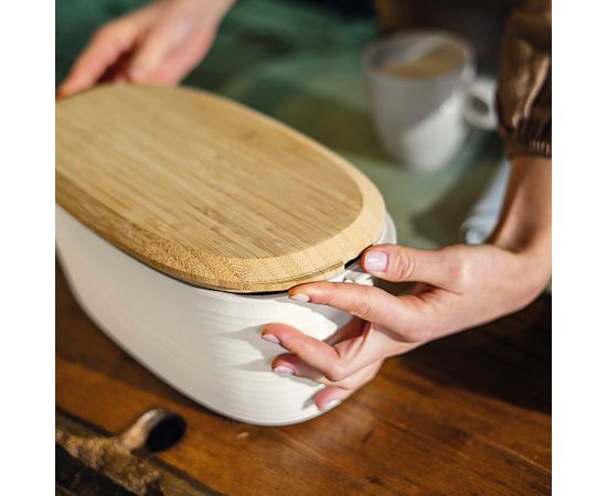 Хлебница с бамбуковой крышкой Tierra, 31,5х16,4х12,9 см, бежевая, Guzzini, изображение 6