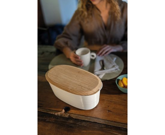 Хлебница с бамбуковой крышкой Tierra, 31,5х16,4х12,9 см, серо-бежевая, Guzzini, изображение 11