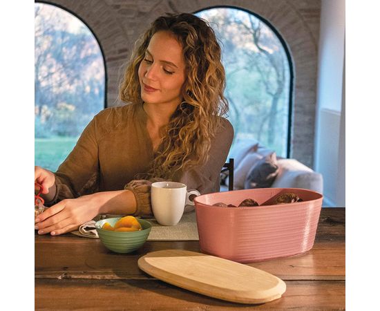 Хлебница с бамбуковой крышкой Tierra, 10 л, терракотовая, Guzzini, изображение 2