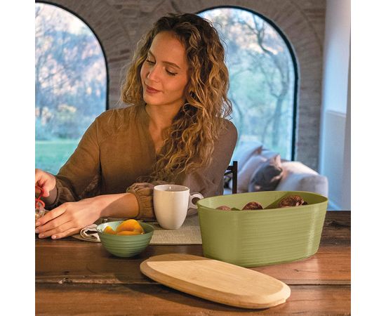 Хлебница с бамбуковой крышкой Tierra, 3 л, светло-зеленая, Guzzini, изображение 2