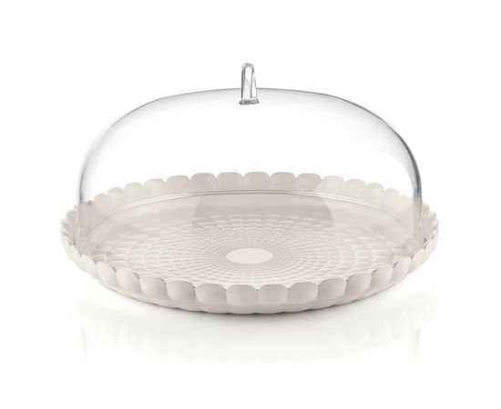 Блюдо сервировочное с крышкой Tiffany, 36 см, молочно-белое, Guzzini