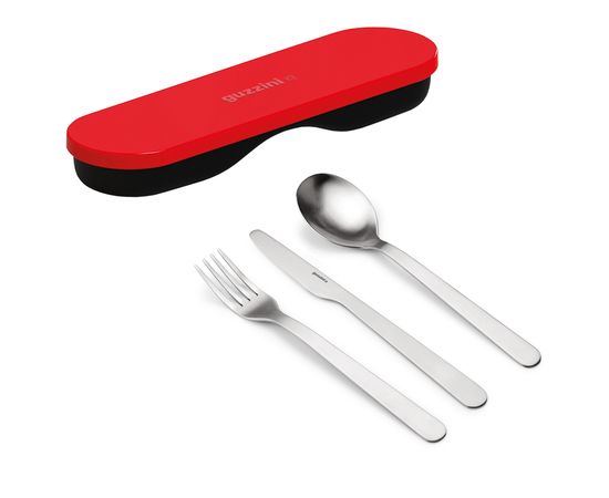 Набор столовых приборов в футляре On The Go, красный, 3 шт., Guzzini