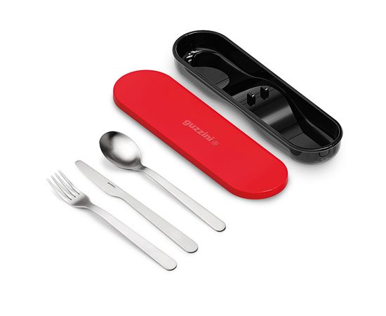 Набор столовых приборов в футляре On The Go, красный, 3 шт., Guzzini, изображение 3