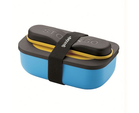 Набор из ланч-бокса и приборов Store & Go, голубой, Guzzini